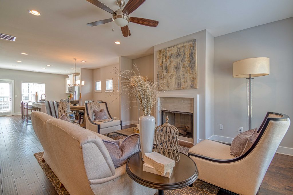 A living room in an Atlanta Townhome at Eastland Gates