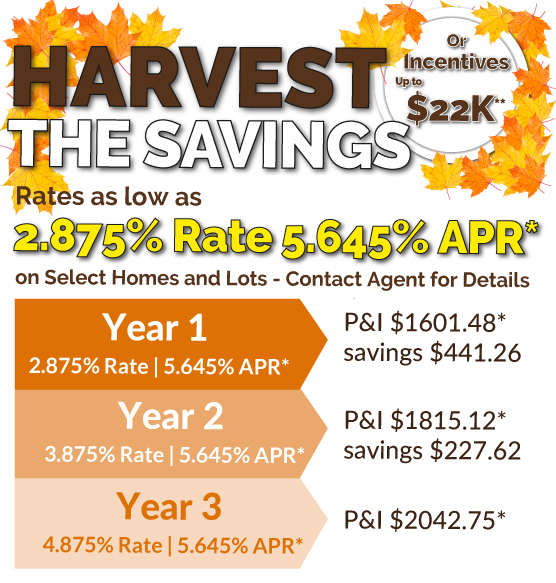 Harvest the Savings! Promo graphics. Low interest rate fixed fiancing